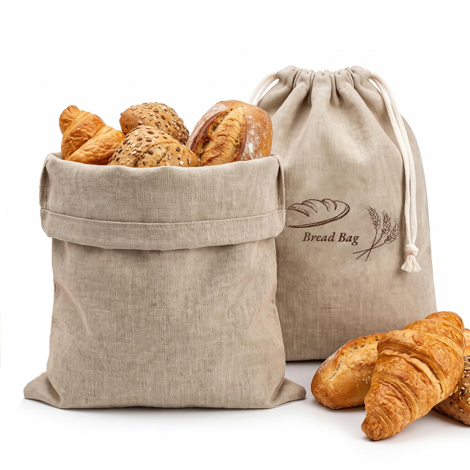 Bolsas de pan para pan casero reutilizables de lino 30x38cm para pasteles y verduras