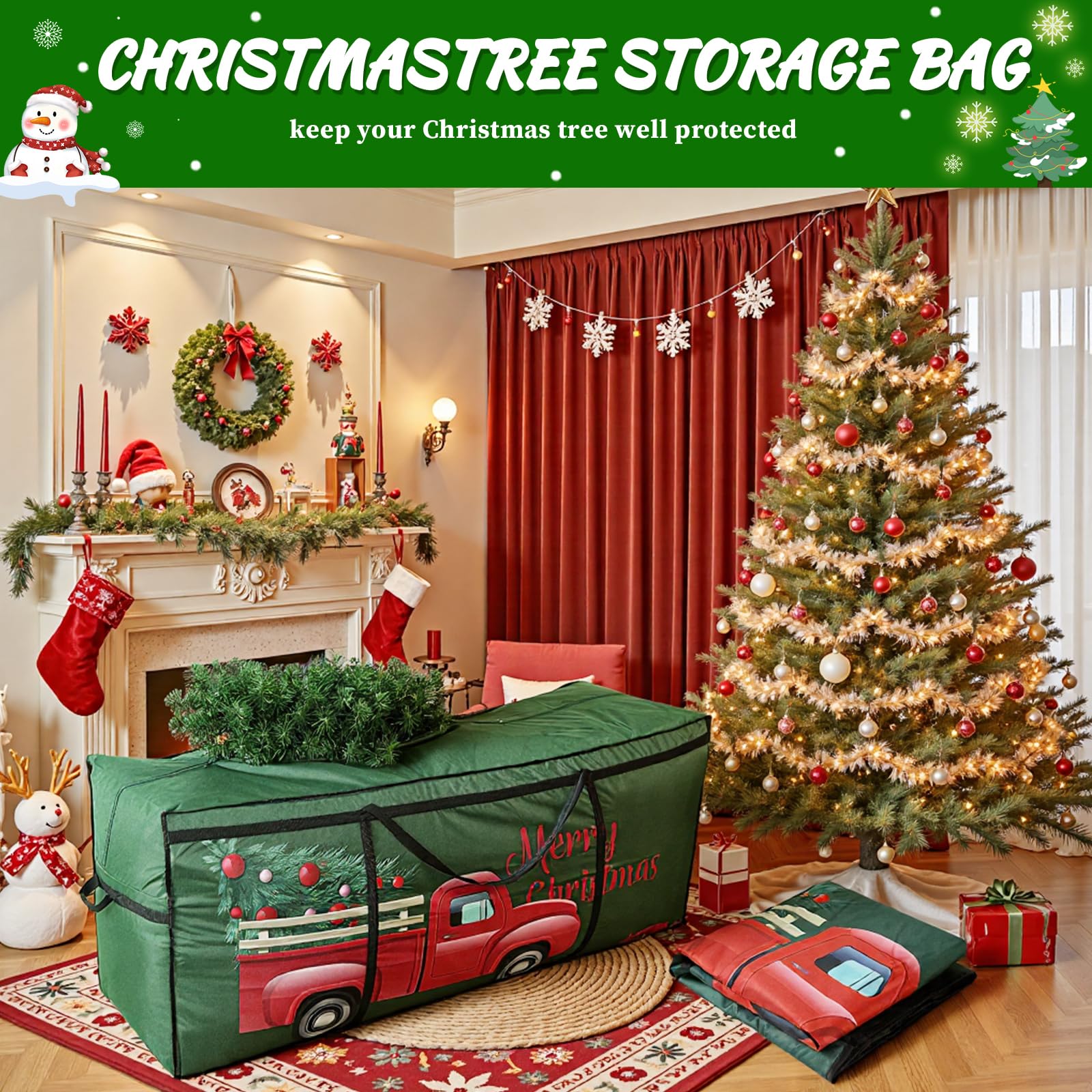 SHareconn Sacca per Albero di Natale, Borsa Oxford 600D Grande, Resistente e Impermeabile con Manici Rinforzati, Adatta per Alberi di Natale Artificiali Fino a 220 cm e Palline di Natale, Verde