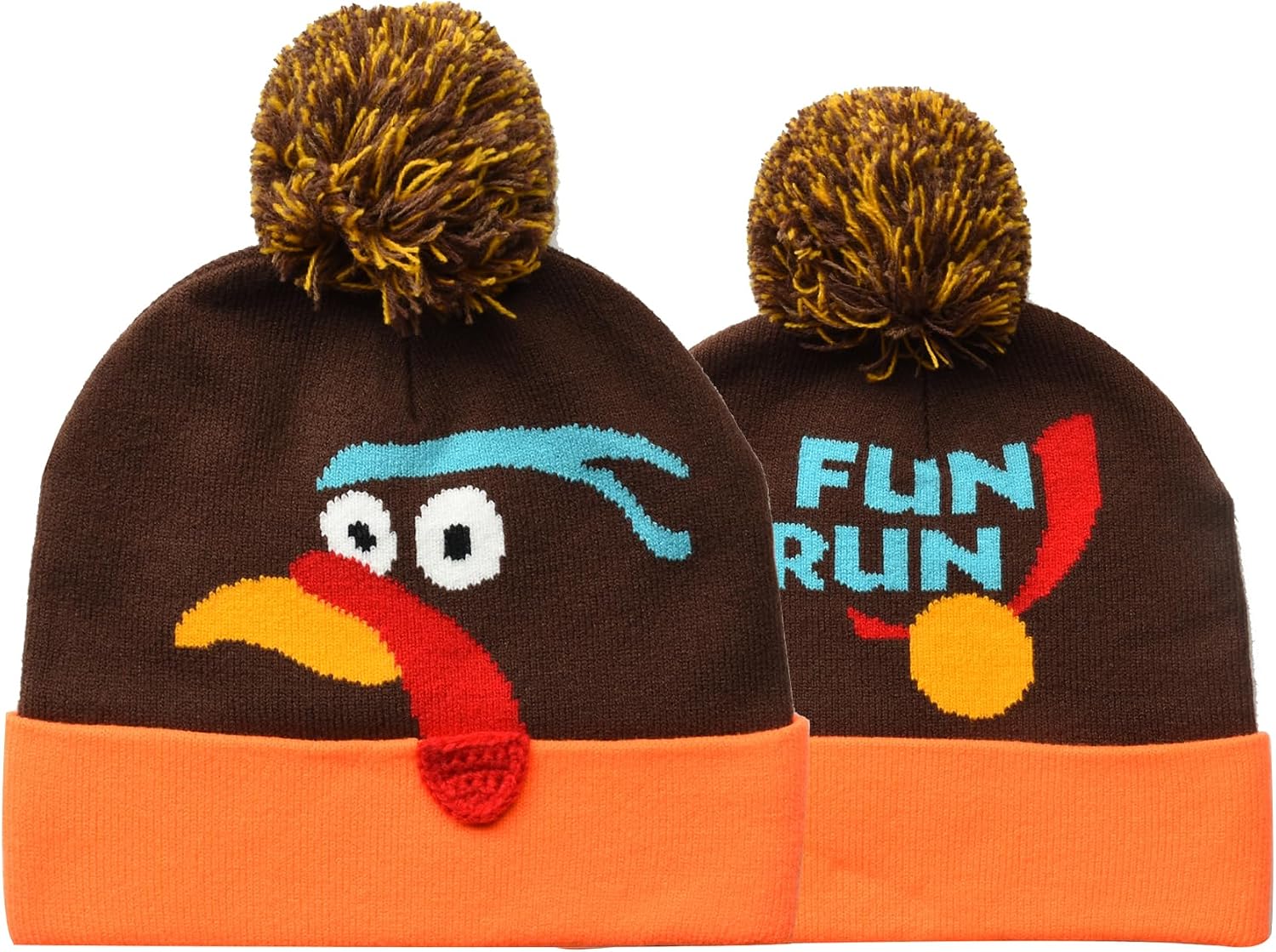 EDTREK Fun Run Turkey Beanie for Kids and Adults - Globble Knitted Pom Hat for Girls and Womens