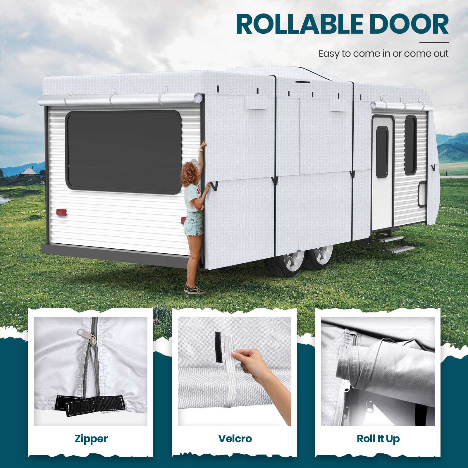 XGEAR 210D Upgraded Travel Trailer Cover RV Cover Fits 24'27' RV with