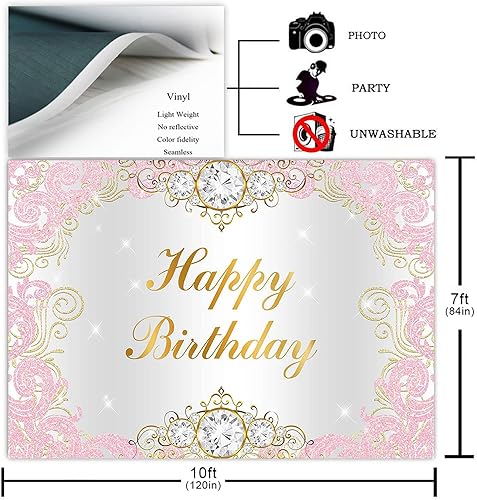 Vista 6 de Avezano Telón de fondo de fiesta de cumpleaños de princesa para niña, decoración de fiesta rosa y dorado, fondo de fotografía, fondo de fotografía