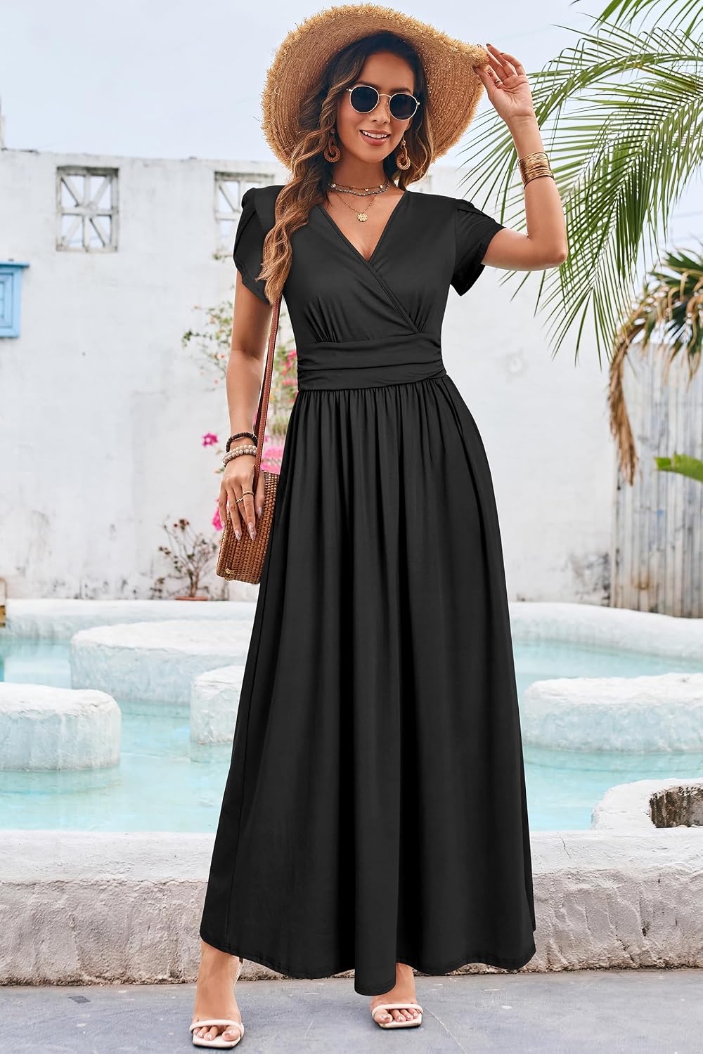 ouges maternity maxi dress wrap baby shower pregnancy dresses for photoshoot maternity outfits summer clothes 2026 medium black