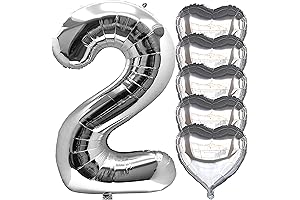 Giant "2" Balloon - Silver Sparkly 40" Mylar Number Balloon for 2nd Birthday