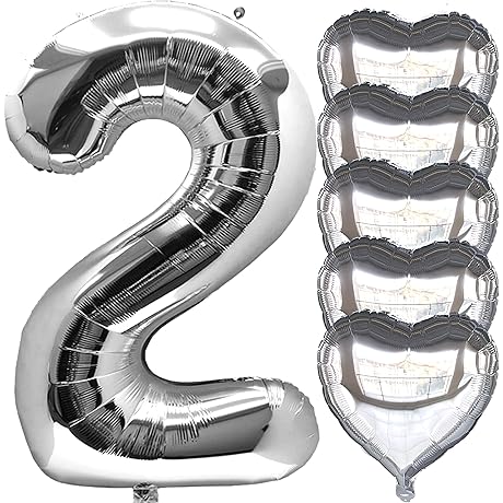 Giant "2" Balloon - Silver Sparkly 40" Mylar Number Balloon for 2nd Birthday