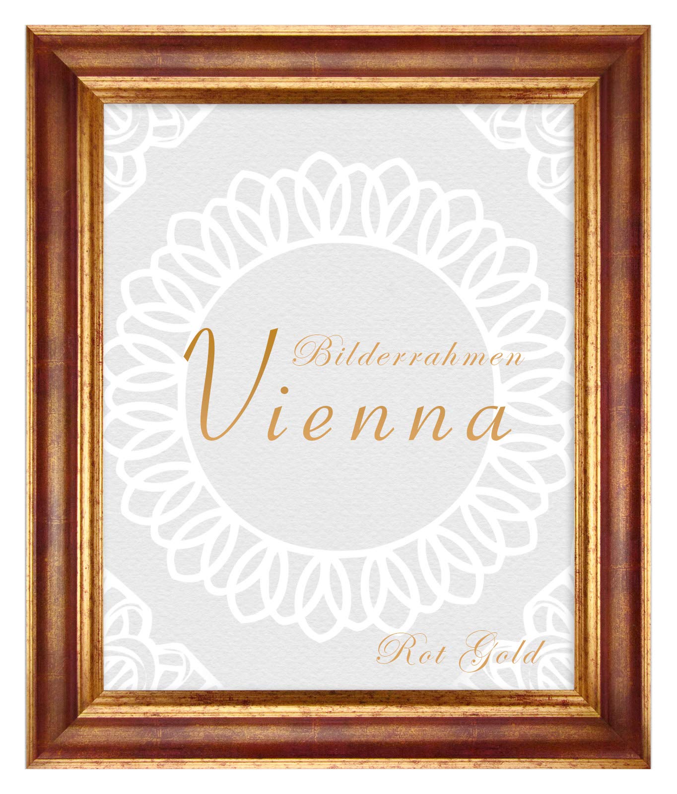 BIRAPA Vienna Bilderrahmen 60x80 cm - Vintage Rahmen in Rot Gold, Holzrahmen Mit Zierleiste Innen und Außen, Fotorahmen