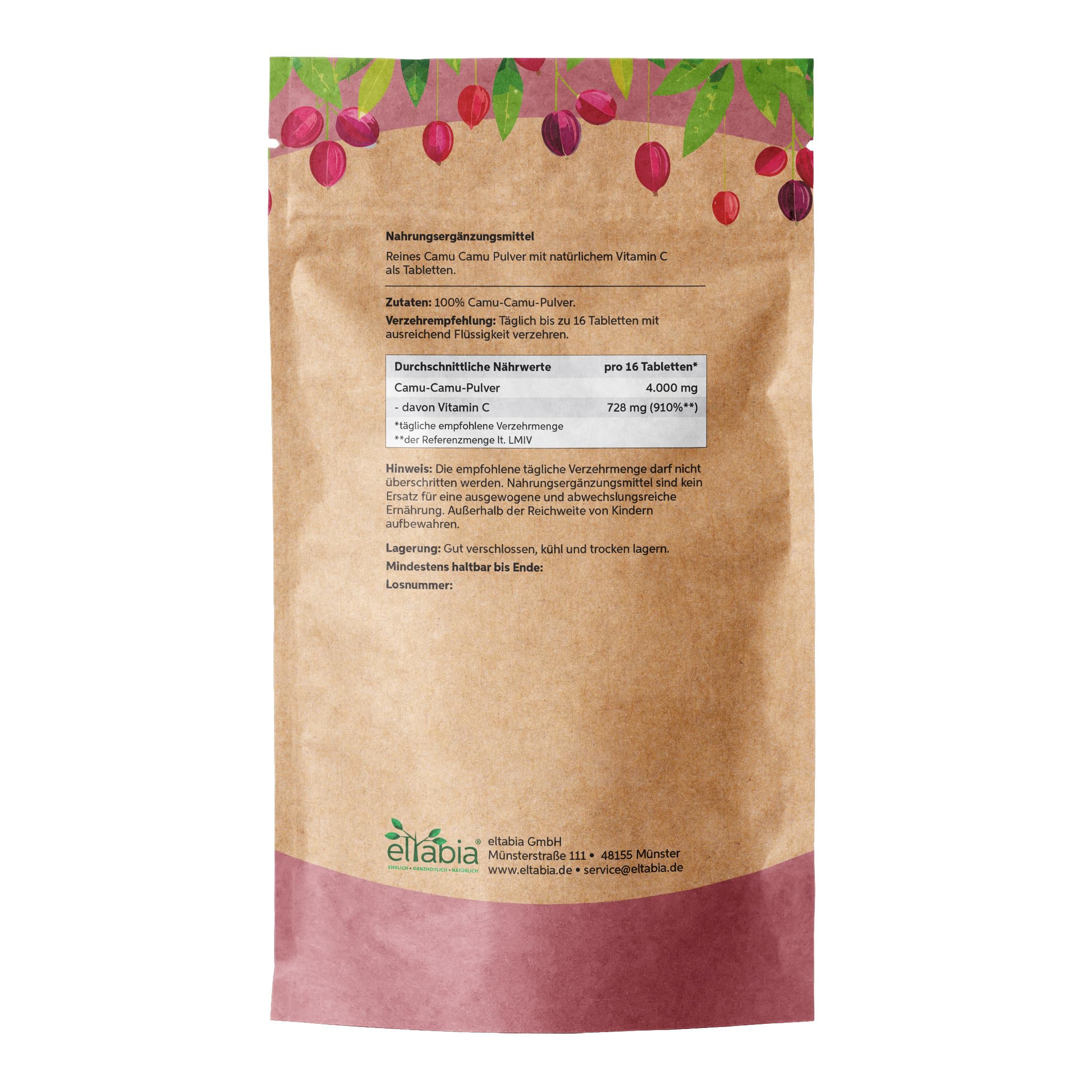 Camu Camu Tabletten 4000 Presslinge | Hochdosiert 4000mg Tagesdosis | 250mg Tabs natürliches Vitamin C in Rohkost-Qualität