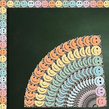 Zonon 60 Pcs 72.44 ft Composition Smile Face Bulletin Board Border Boho Smile Face Classroom Decor Pastel Composition Straight Border Trims for Back to School Classroom Home Office Wall DIY Decor