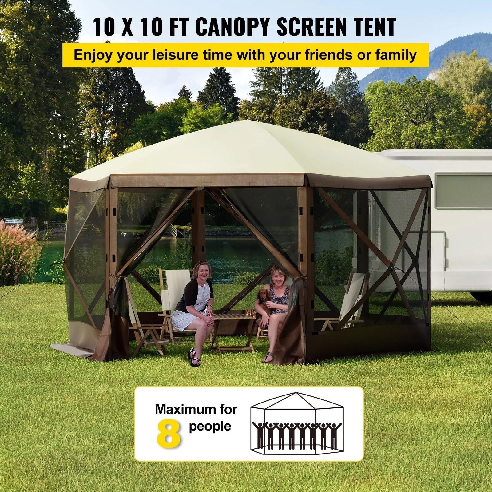 namiot turystyczny Wodoodporna osłona ekranu dla 8 osób Camping 10'x10' z przenośną torbą do przechowywania Camping Altana Namiot 6-stronny, rozkładany namiot namiot tunelowy