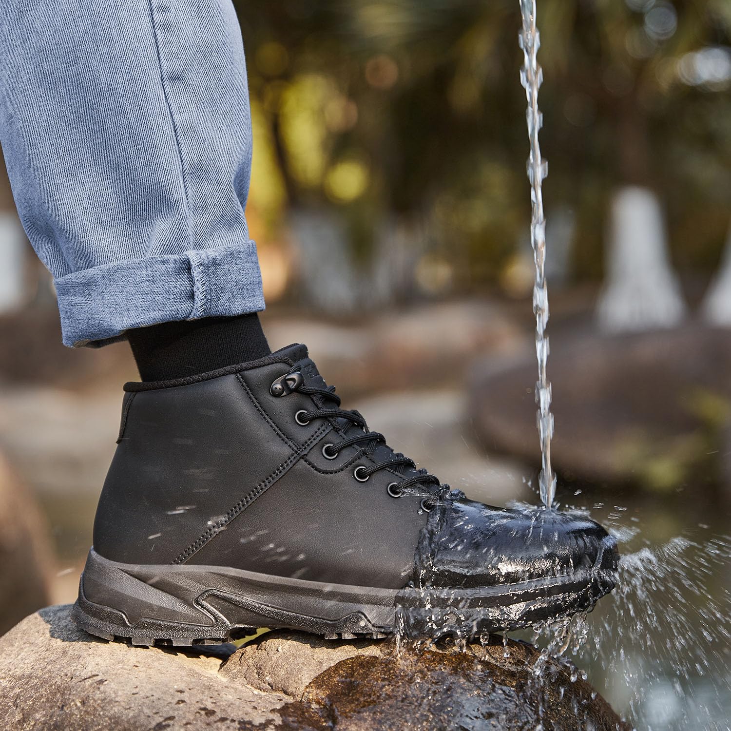 SHULOOK Non Slip Work Boots for Men Slip Resistant Shoes Waterproof Food Service Chef Kitchen Restaurant Working Boots Casual Leather Ankle Boot Outdoor Walking Booties