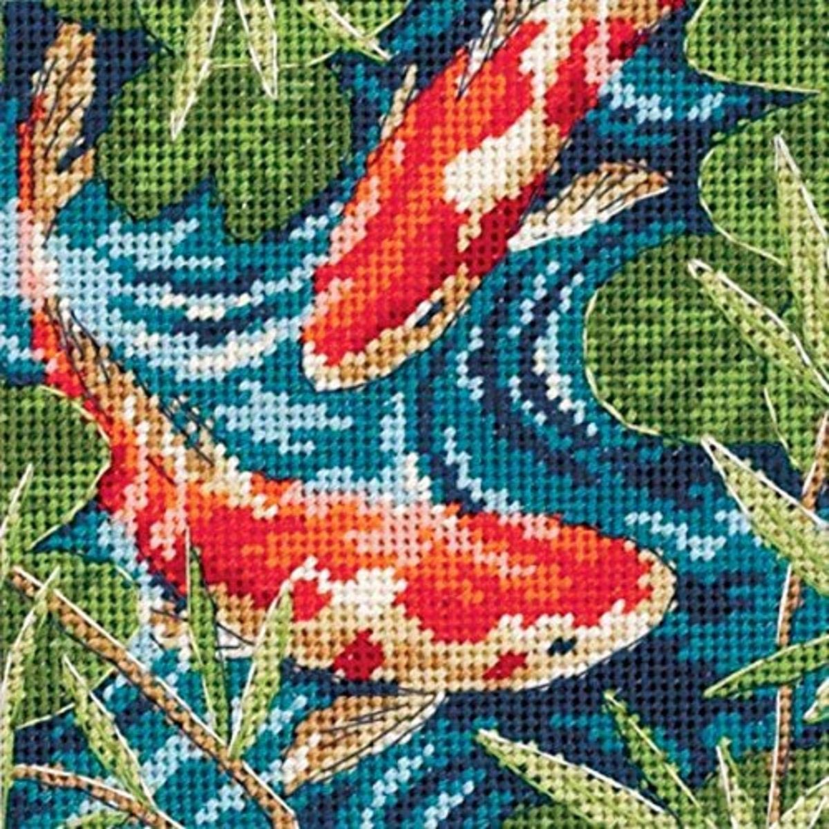 Dimensions Needlepoint Kit, Koi Pond Needlepoint, 5'' W x 5'' H
