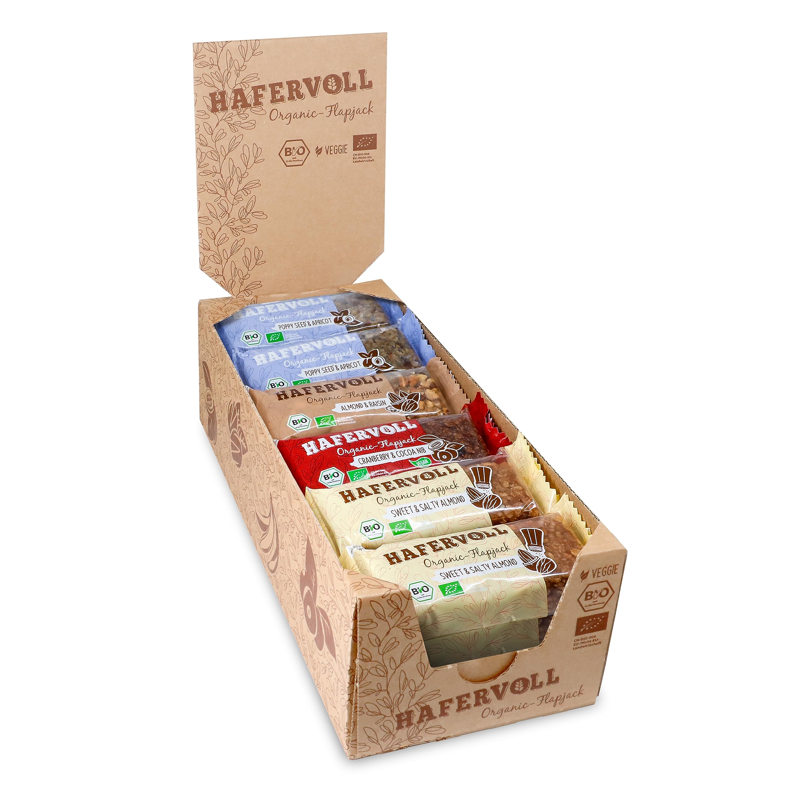 HAFERVOLL Organic Mixbox 4 Flapjack-Sorten 18 x 60g Bio-Müsliriegel Bio-zertifiziert