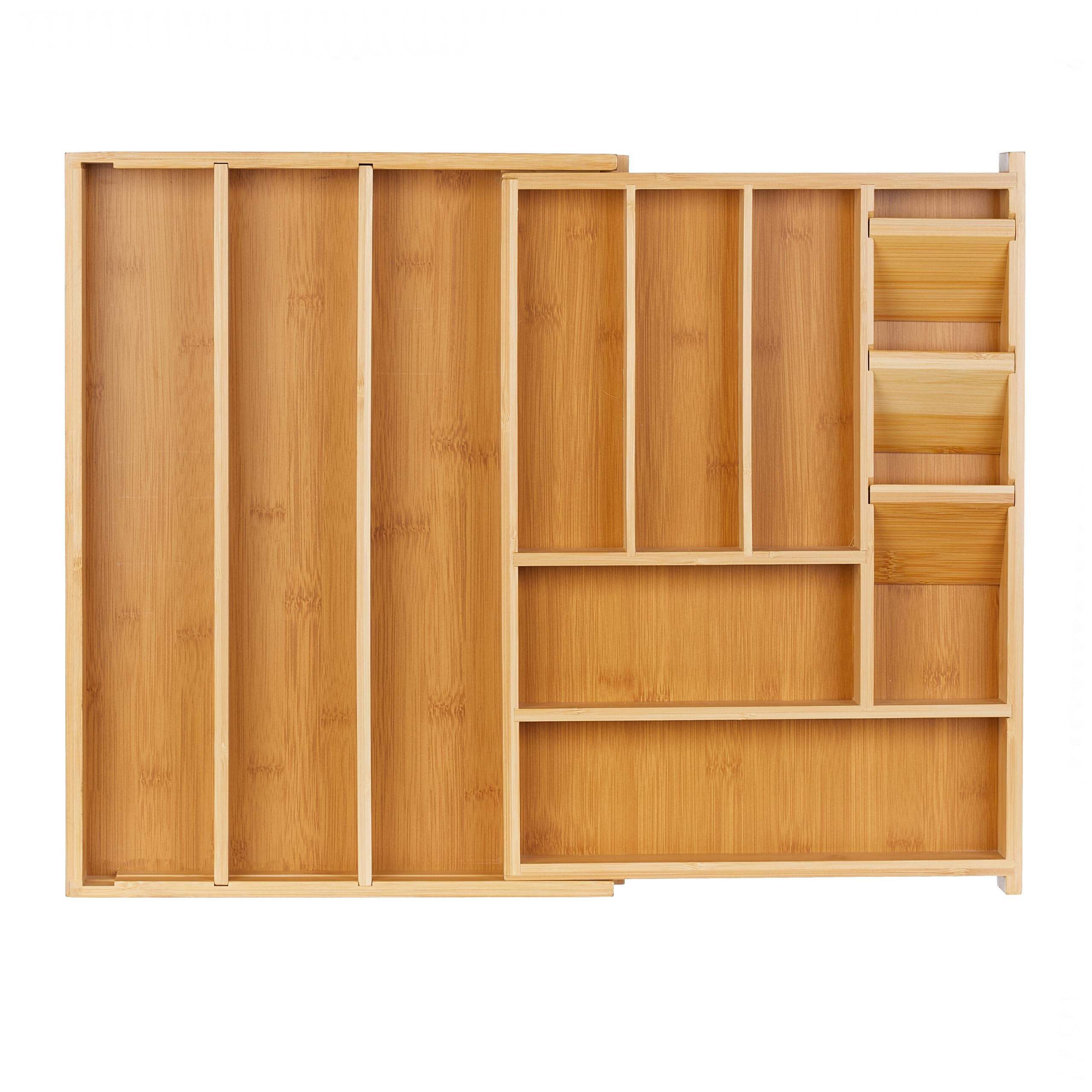 Relaxdays Natural Cutlery Tray, Extendable, 8-11 Compartments, Hxwxd: 5.5X32-54X42 Cm, Bamboo & Mdf, Drawer Organiser,