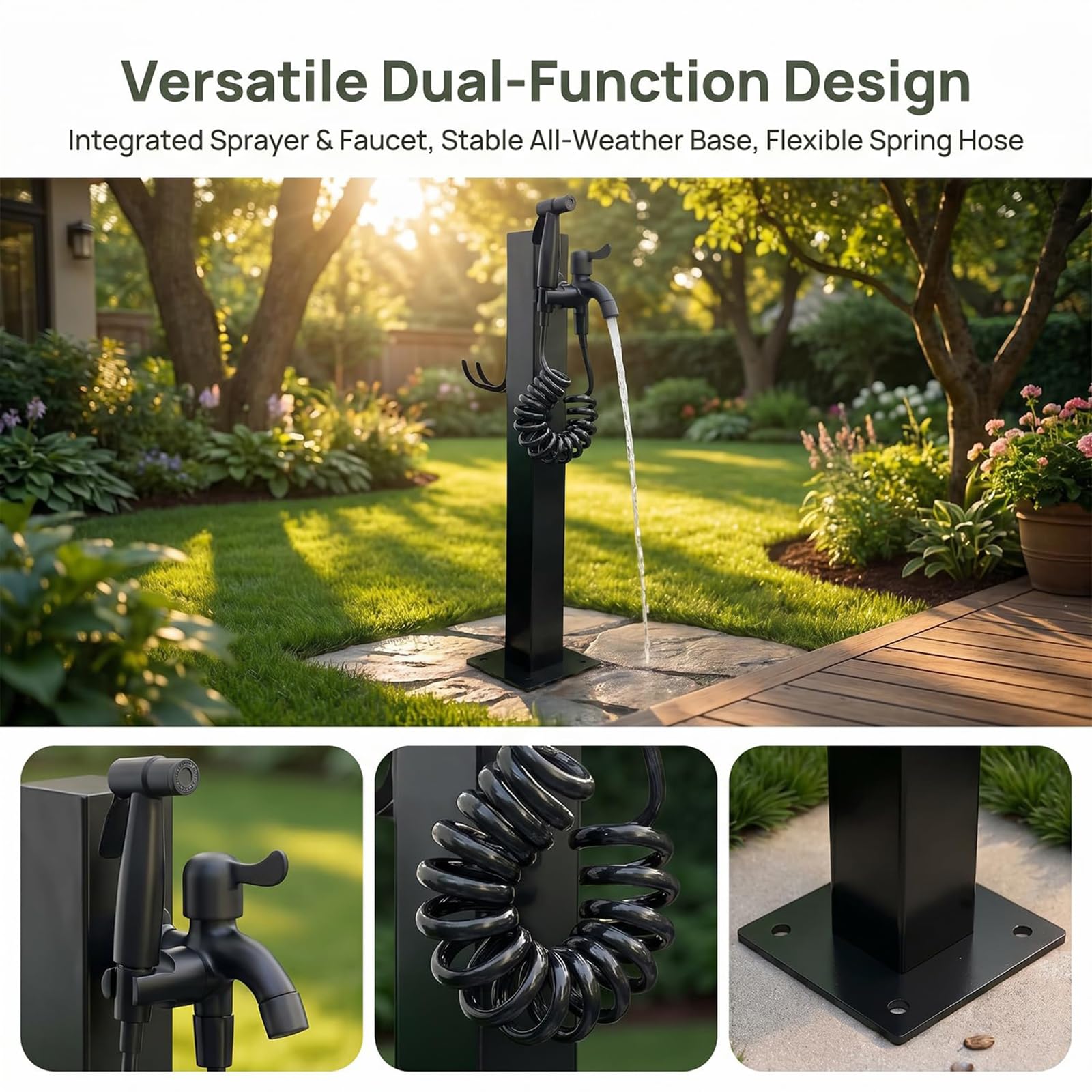 Columna De Agua De Jardín Independiente, Soporte Vertical para Manguera con Grifo De Latón, 60 Cm, Acero Inoxidable 304 Resistente A La Corrosión, para Riego, Lavado De Coches Y Ducha