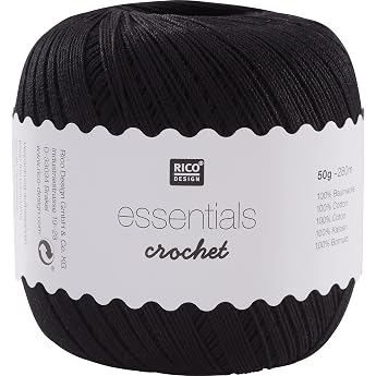 Rico Design Essentials Crochet Black 100% Cotton 7.5 x 7.5 x 8 cm