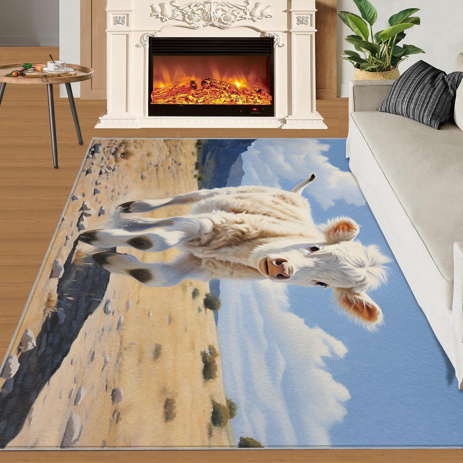 SANSJI Funny Animals Area Rug 180x270 cm - Non-Slip Washable Farmhouse Cow Design Indoor Carpet for Cow Lovers, Animal Cattle Theme for Kids, Teens & Boys, Nature Style Floor Mats
