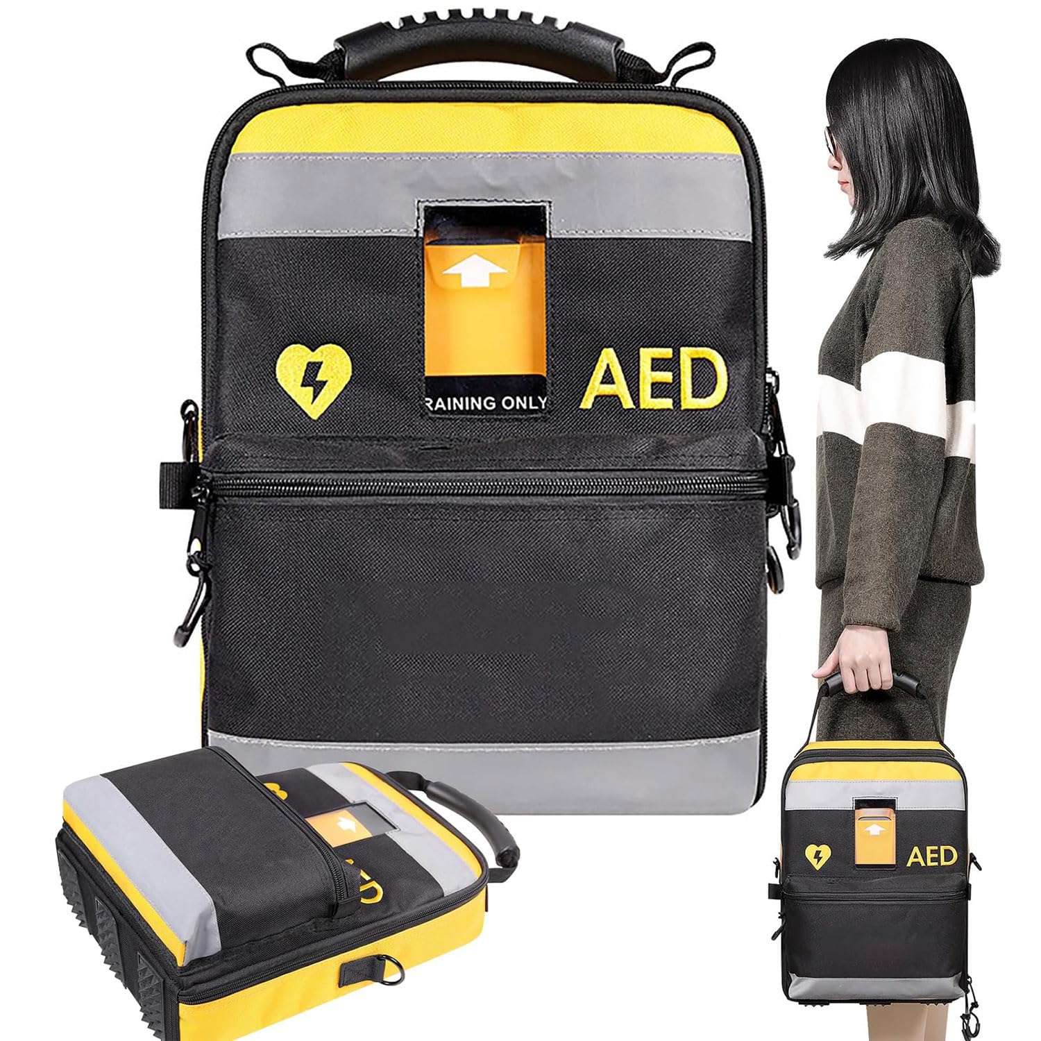 White Aed Storage Bag,Defibrillator Pouch,Portable Aed Storage Bag Emergency Instrument Container With Adjustable Shoulder Straps And Reflective Strips, For Home, Office, Hospital, Public Places
