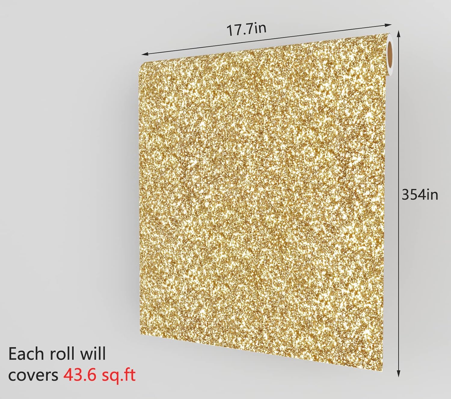 Decotalk 354"x17.7" Glitter Wallpaper Stick and Peel for Bedroom Gold Wallpaper Gold Glitter Wall Paper Removable Wall Covering for Bathroom Sparkle Contact Paper for Cabinets Chunky Sequins Vinyl
