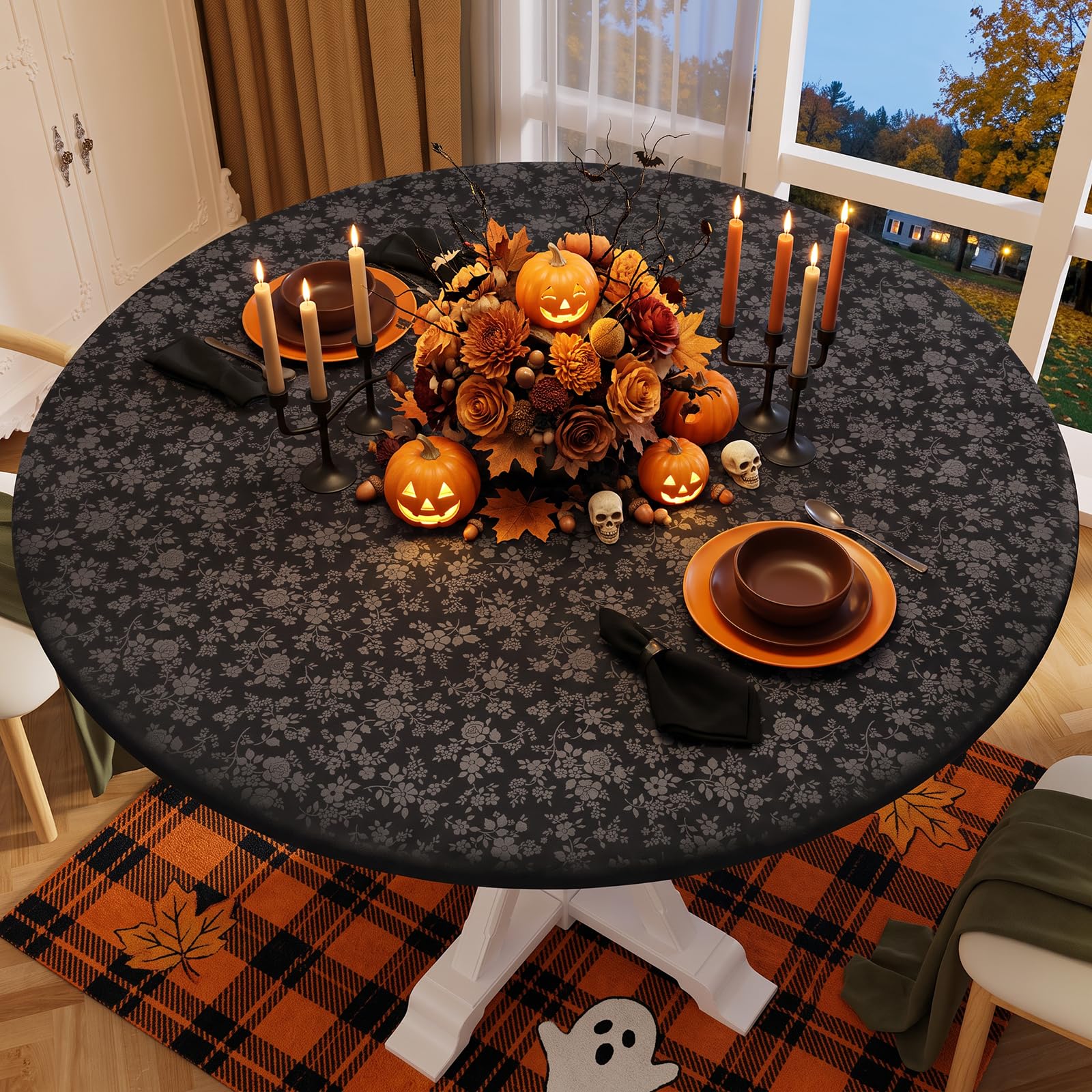 Smiry Waterproof Heavy Duty Vinyl Fitted Tablecloth for 45"-56" Round Table