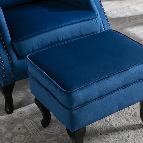 Miniatura 7 de chairus Silla decorativa moderna de mediados de siglo con otomana, cómoda silla individual de terciopelo con botones y respaldo copetudo con