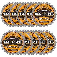 6-1/2 Inch Circular Saw Blade, 24T for Framing with 5/8" Arbor, Fast Wood Cutting, 10-Pack