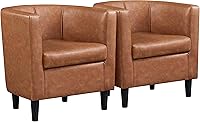Yaheetech PU Leather Barrel Accent Chair Set of 2, Modern Upholstered Armchairs, Comfortable Brown Club Chairs for Living Room Bedroom