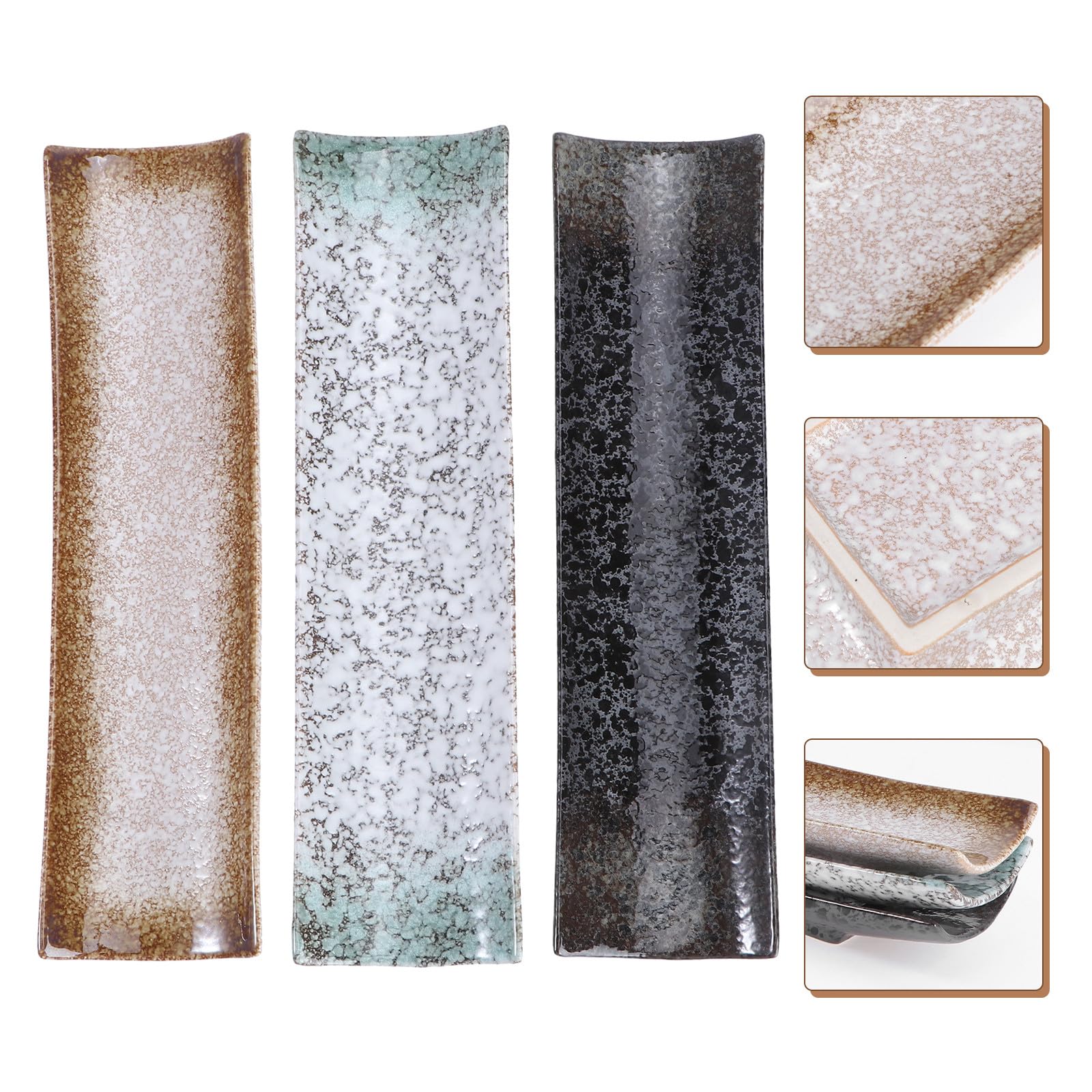 Lot de 3 Assiettes Rectangulaires Japonaises en Céramique Design Attrayant pour Service et Rangement de Sushi, pour Hôtels et Fêtes Spéciales Style Aléatoire