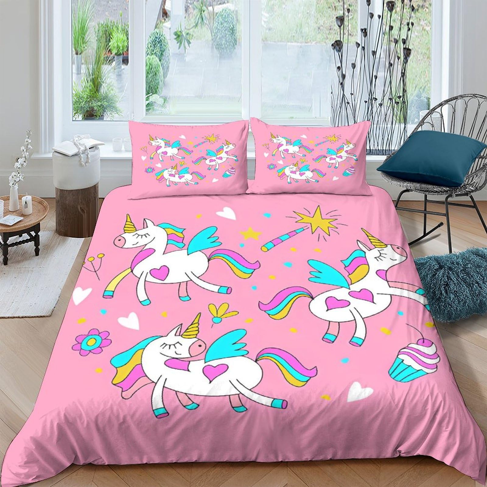 Funda nórdica de microfibra de alta densidad y tacto seda con diseño de unicornio 3D blanco King