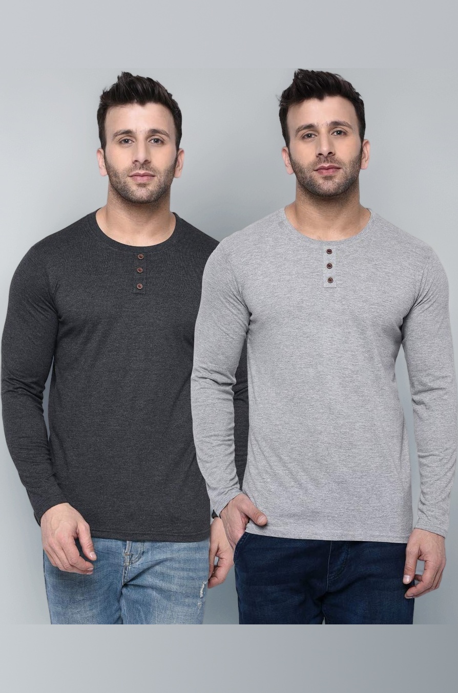 London Hills Men’s Cotton Blend Round Neck Full Sleeve T-Shirt Combo | Regular Fit | Pack of 2