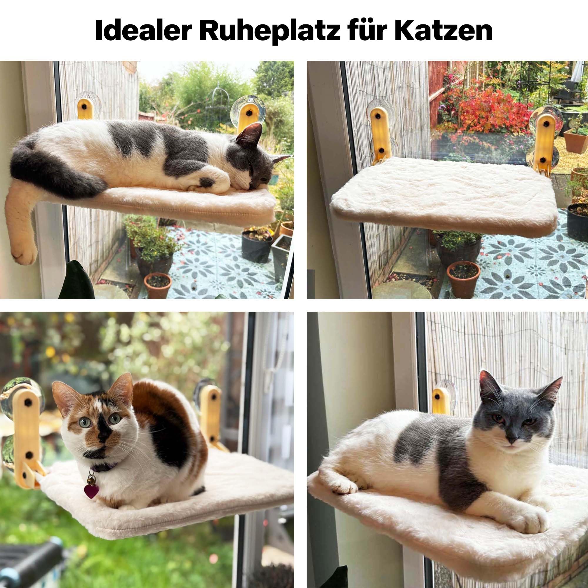 Pet Prime Faltbare Katzenhängematte, Fensterliege für Katzen, Fensterliege mit 2 Bezügen ideal für ganzen Jahr, Katzen Sitzpaltz mit starken Saugnapf, hält bis zu 20kg, für Glatte Oberflächen - Groß