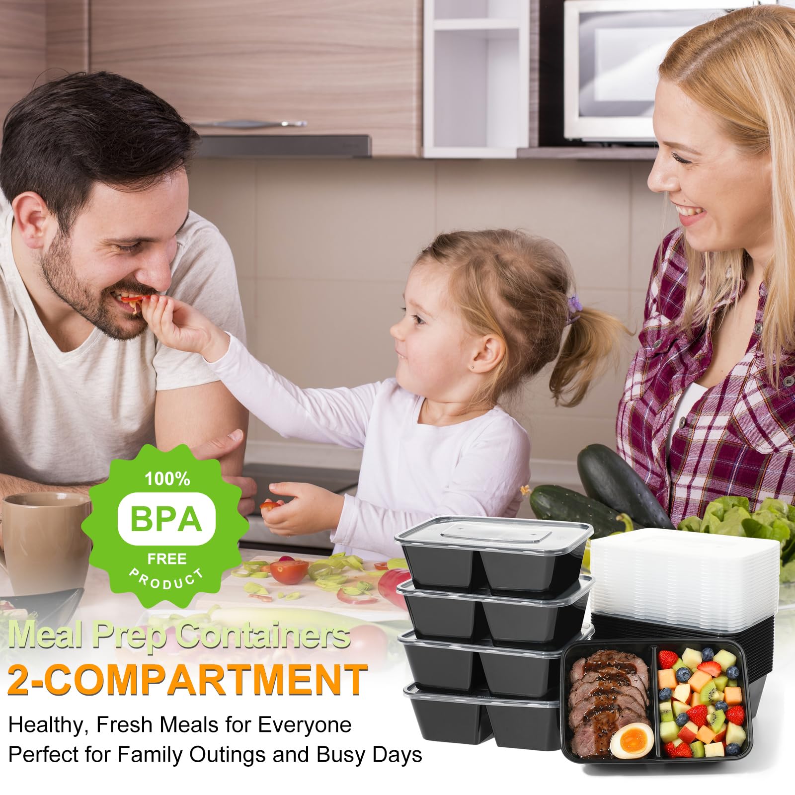 25PCS Contenitori Per Alimenti Ermetici Di 2 Scomparto Scatole Bento Riutilizzabili Per Il Cibo Recipienti Plastica Insalate Snack Campeggio