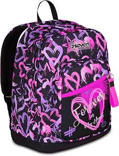 Seven Zaino New Fit, Doppio Scomparto, Tasca Porta Borraccia, Scuola e Tempo Libero, Lovely Elements, Bambine e Ragazze, rosa/viola