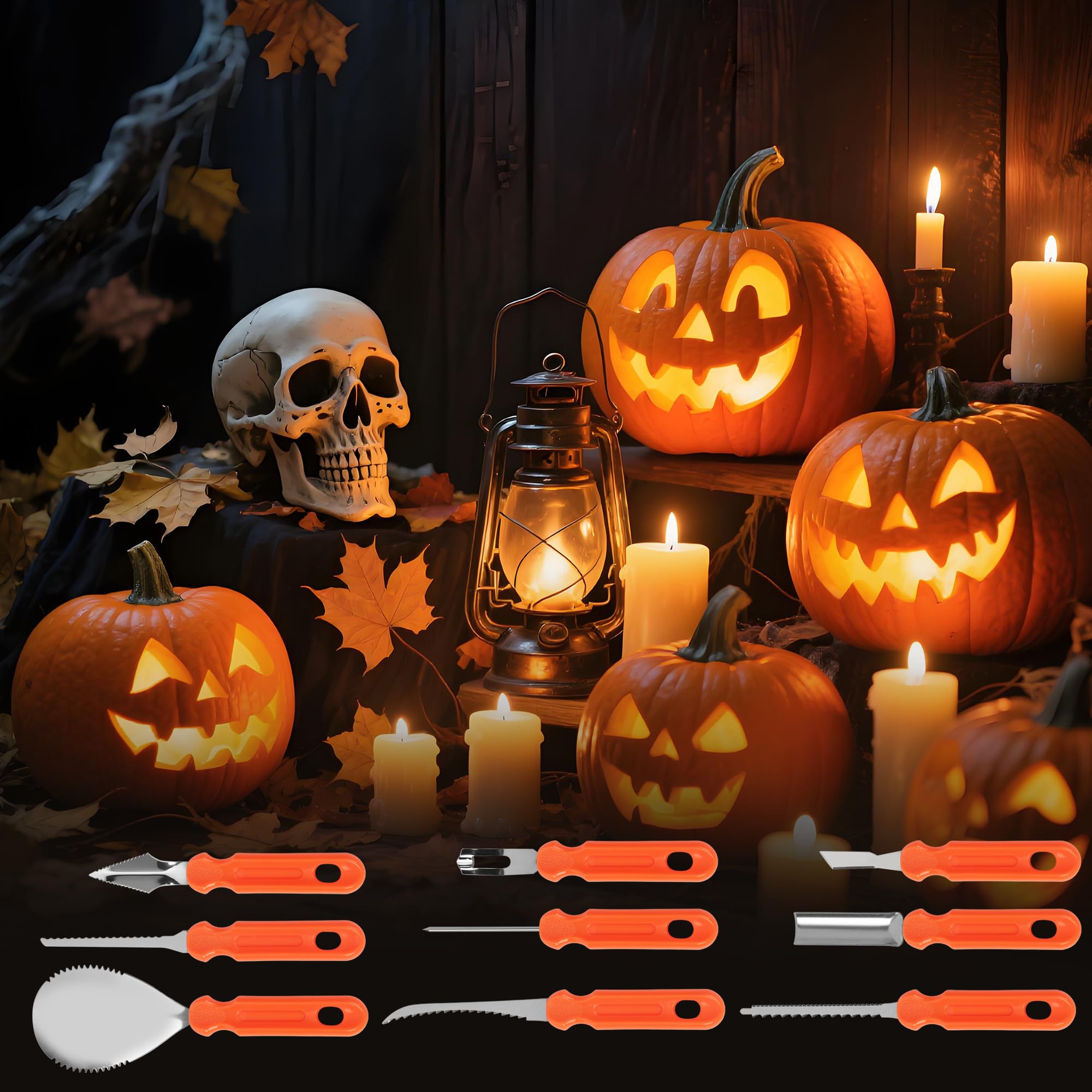 20 Pieces Halloween Pumpkin Carving Kit,Con plantillas para tallar calabazas de Halloween, perfectas Decoración de Halloween para niños y adultos