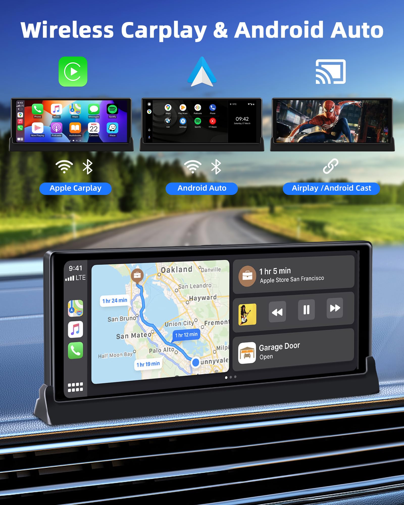 Jansite Pantalla Carplay Cocho Android Auto con Soporte Personalizado 10,26 Pulg Navegador GPS Coche Pantalla Carplay con Bluetooth Siri/GOO-gle