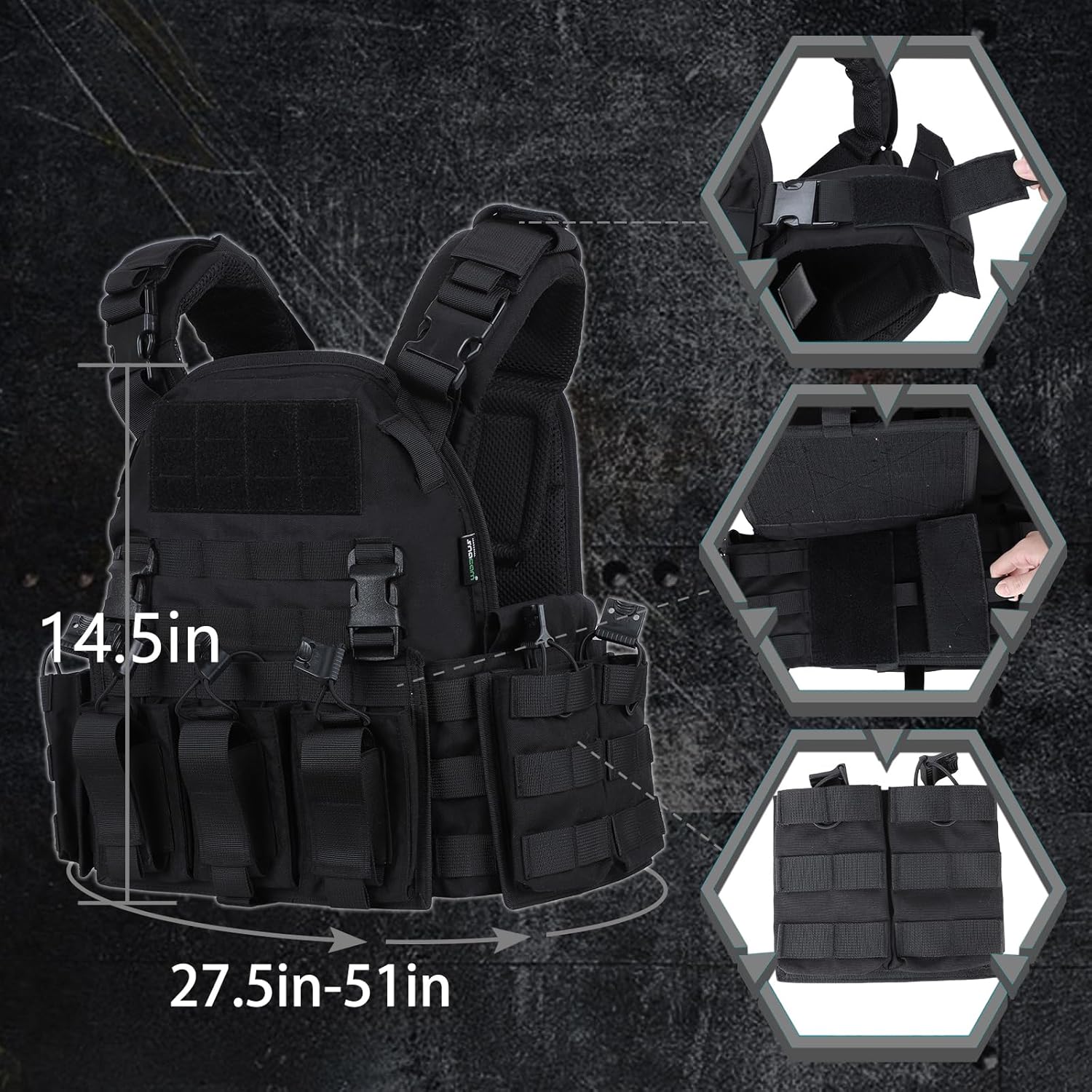 Tactical Vest for Men Molle Airsoft Vest Adult - Image 2