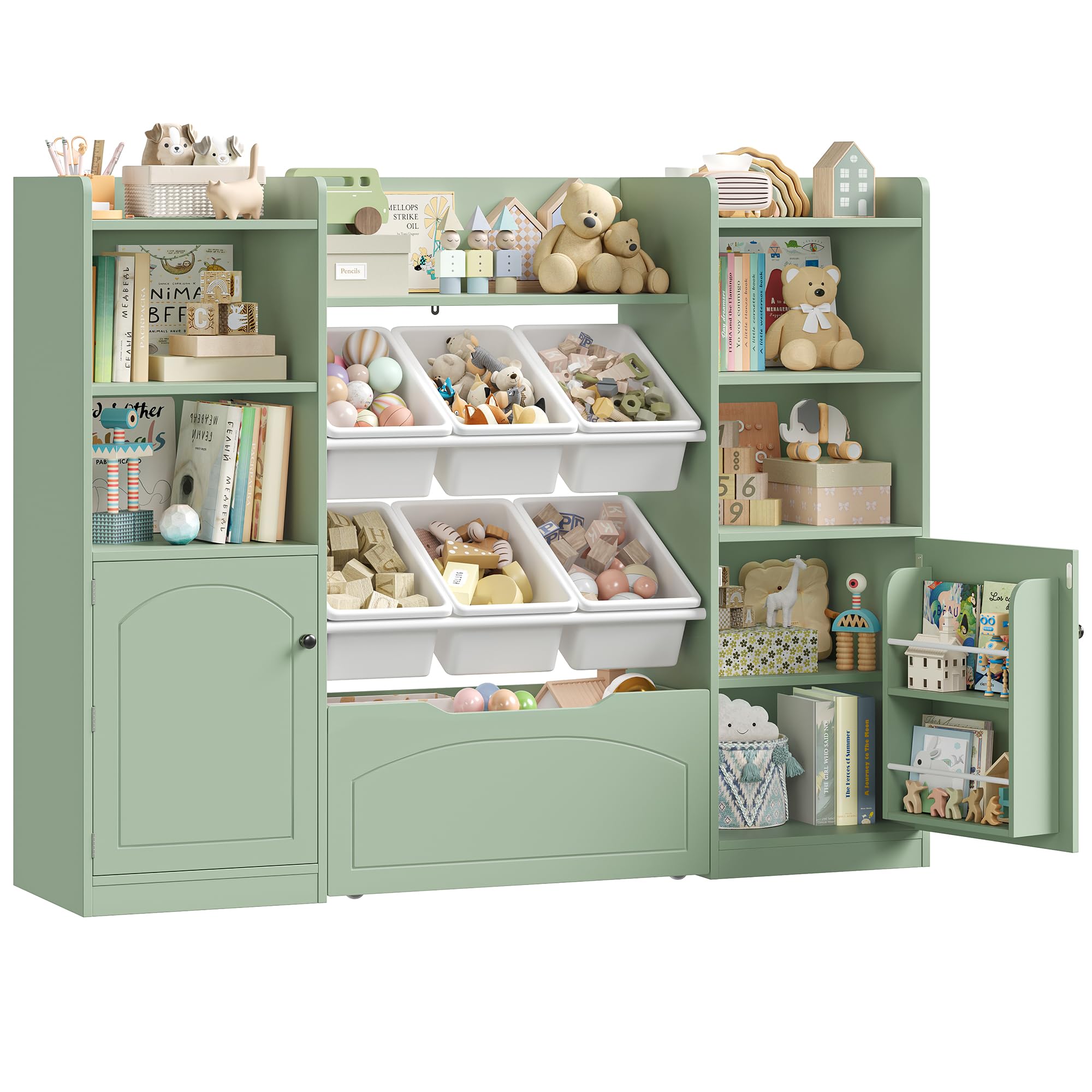 FOREHILL Kinderregal mit 6 Boxen Kinderzimmer Möbel mit Kinderbücherregal Spielzeugregal aus Holz Spielzeug Organizer mit Aufbewahrungsbox Regal für Kinderzimmer 140,5x33x108,2 cm