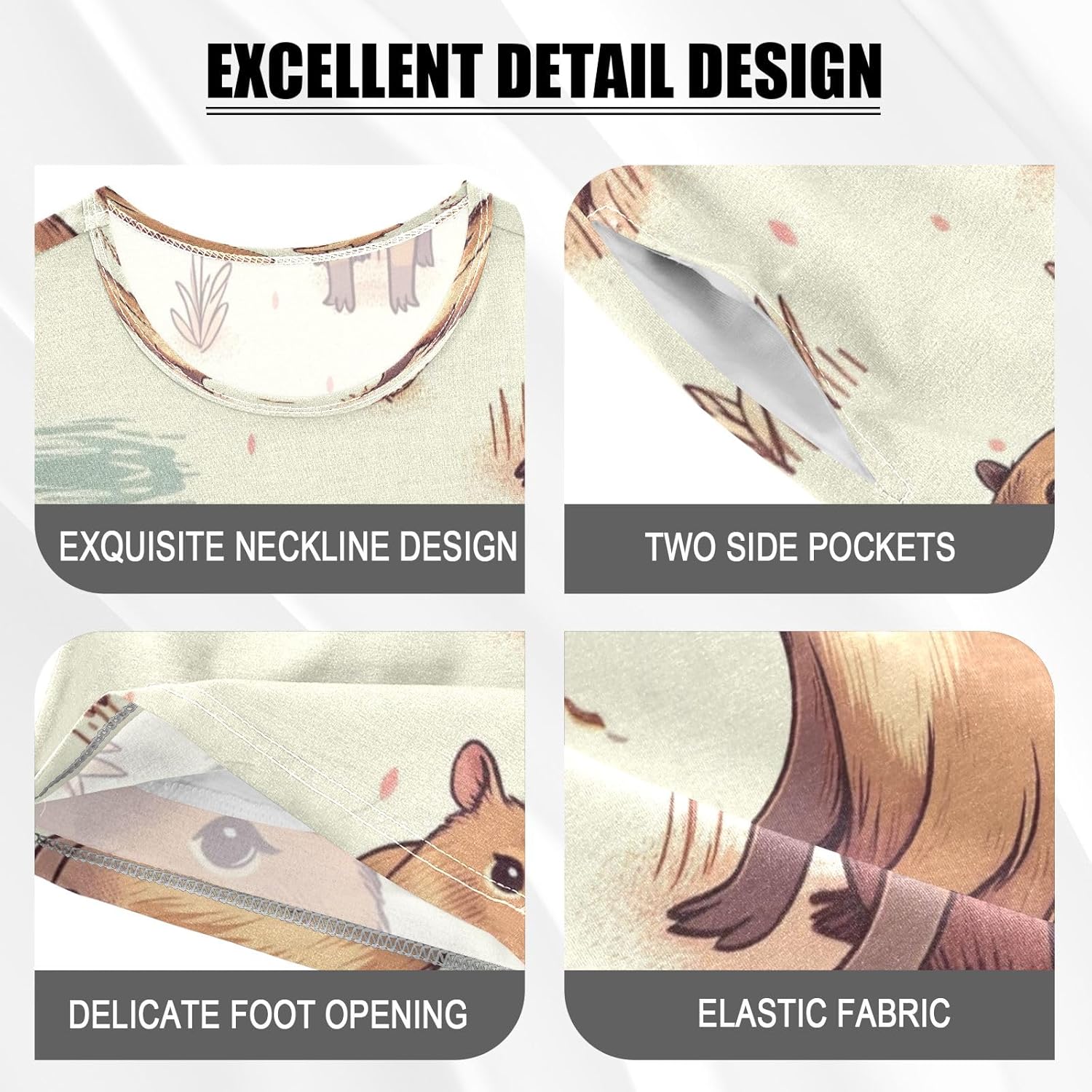 senya Cute Capybara Swimming Summer Pajamas Set Orange Short Cotton Sleepwear 2 Piece - Image 4