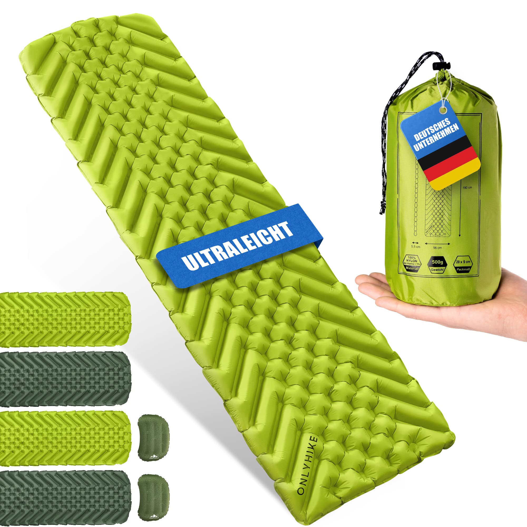 Isomatte Ultraleicht Outdoor Camping Matratze I 500g Isomatte Ultraleicht und extrem kompakt Schlafmatte I Erholsamer Schlaf beim Camping u. Outdoor - Grün