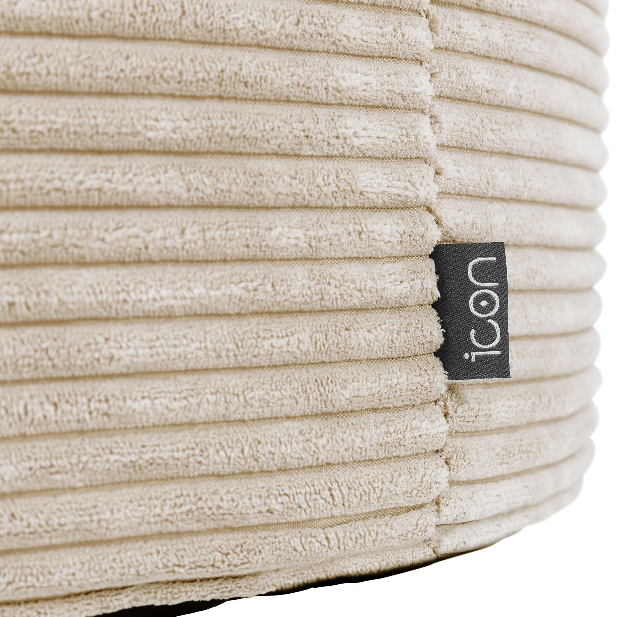 Icon Milano Hocker, Beige, Flauschiger Cord Stoff, Sitzsack Cord, Sitzpuff, Pouf Hocker mit Füllung, Fußhocker für das Wohnzimmer, Deko Wohnzimmer