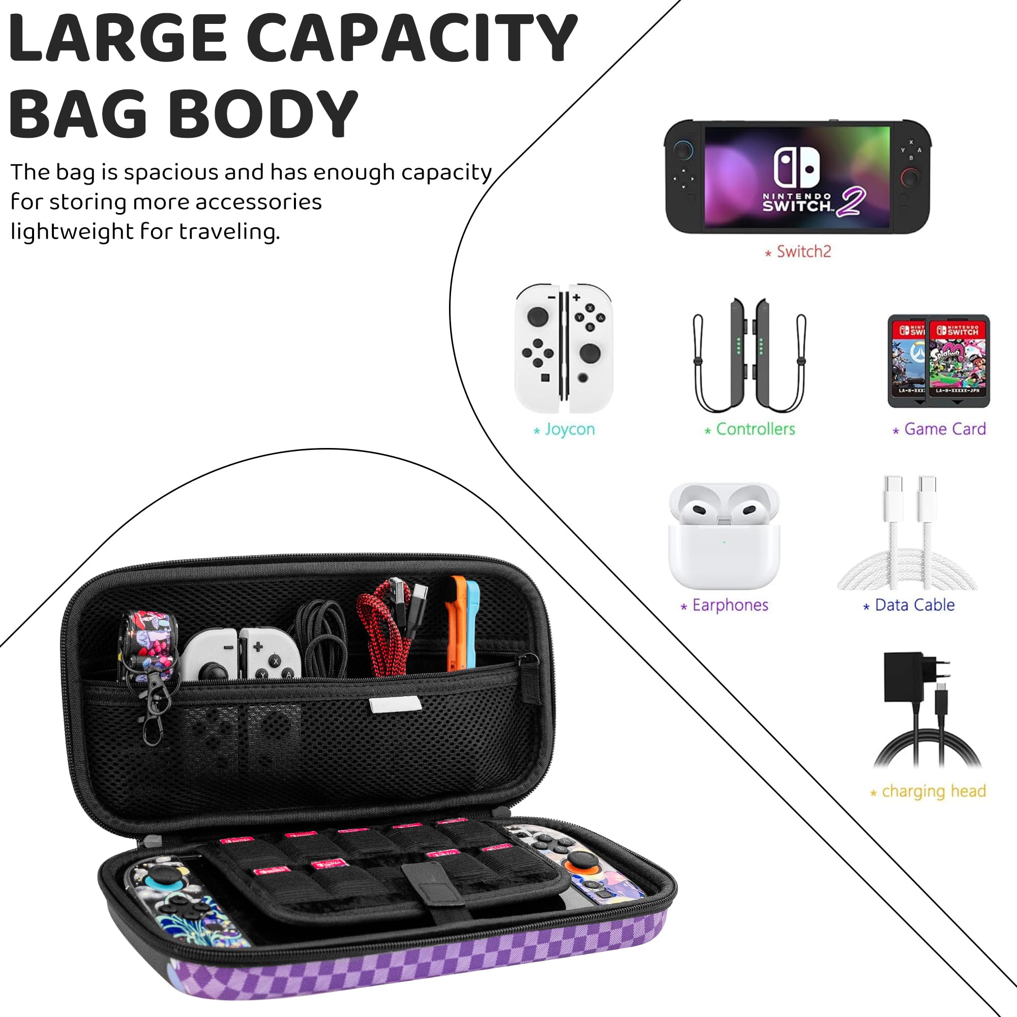 FANPL Custodia carina per Nintendo Switch 2, custodia da viaggio per Switch 2 con pelle rigida glitterata, cinturino regolabile, protezione schermo, tappi per impugnatura per pollice (Firefly Mushroom