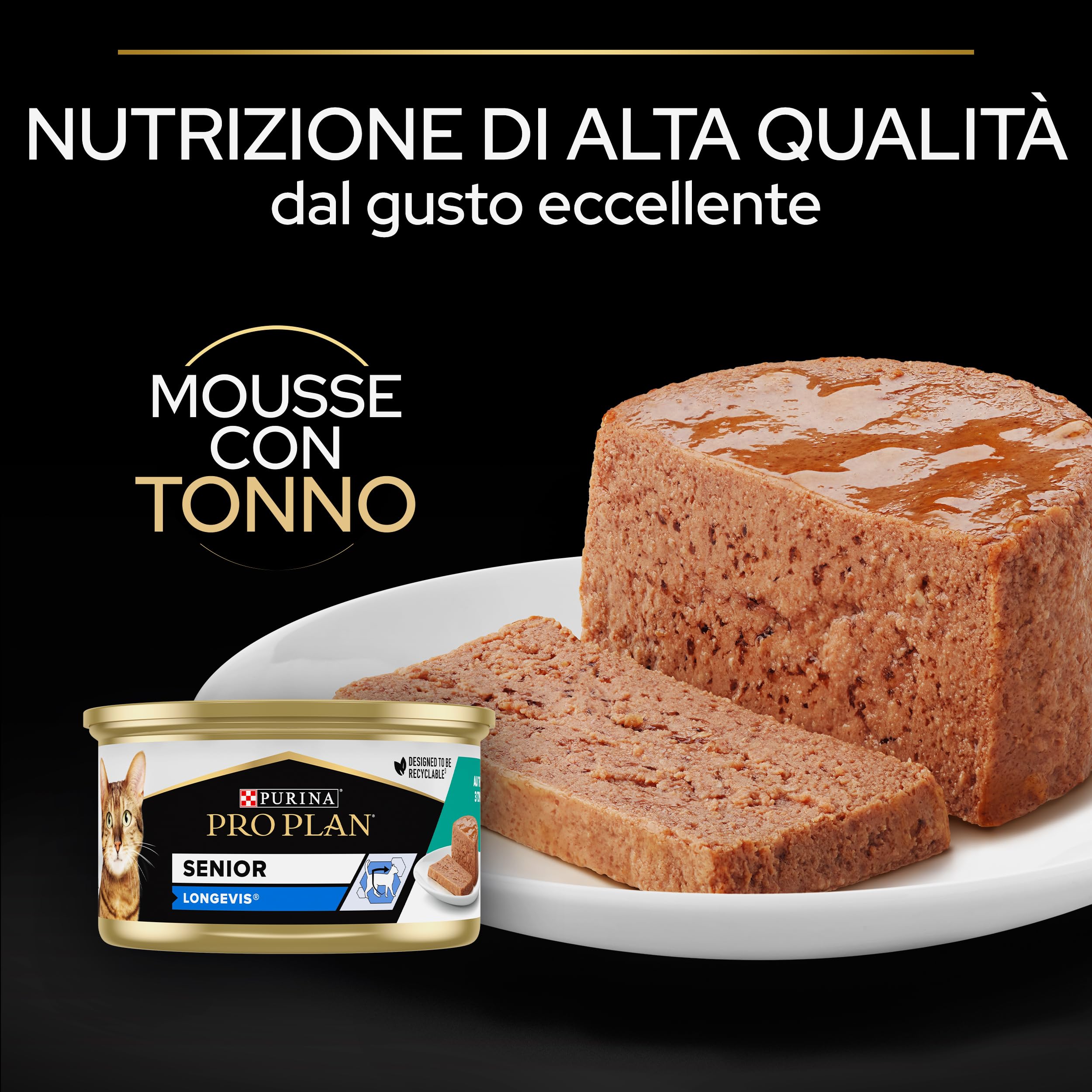 PURINA PRO PLAN Longevis Cibo Umido per Gatti Anziani Mousse con Tonno 24 Lattine da 85g