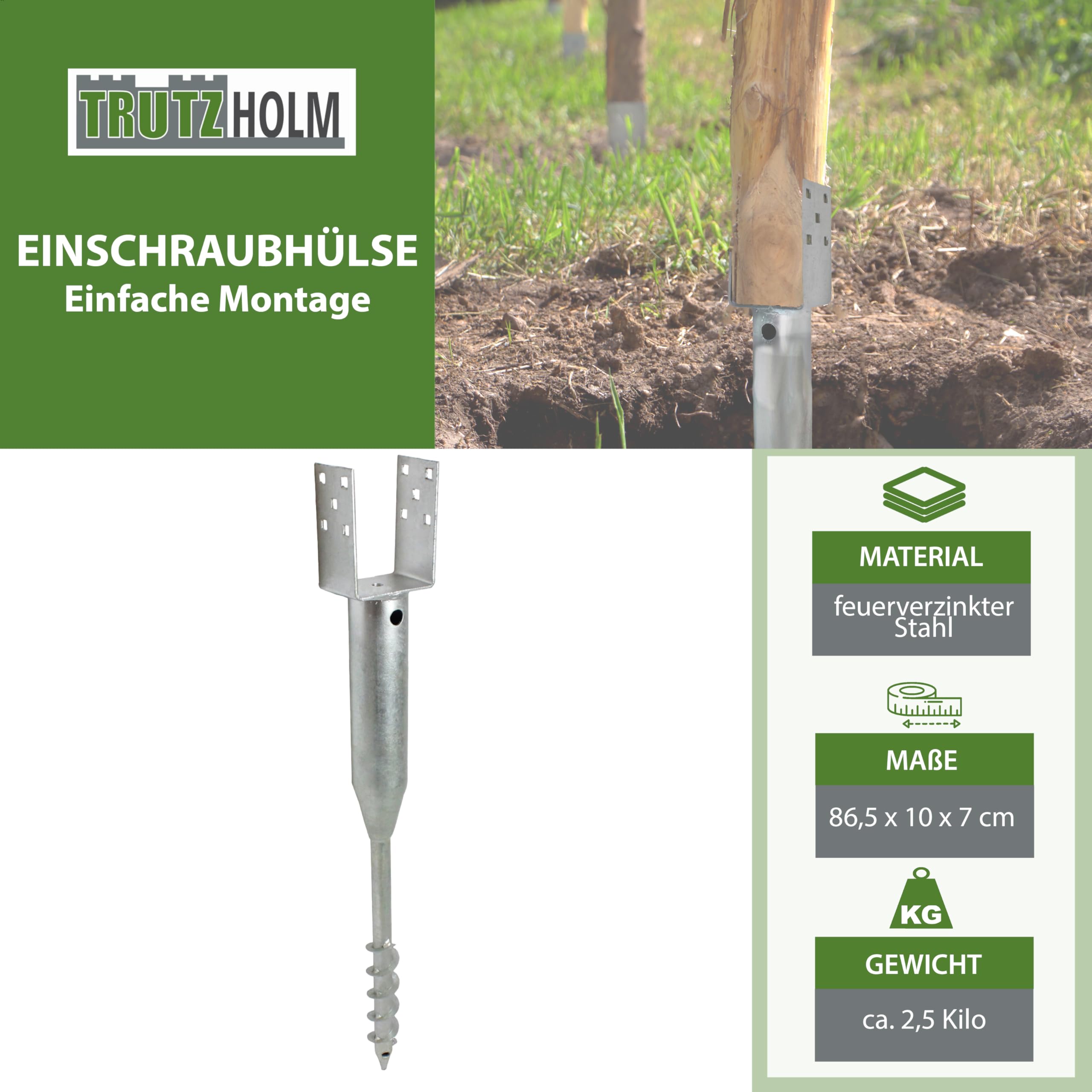 TRUTZHOLM 6x U-Profil Bodenhülse zum Einschrauben feuerverzinkt für Vierkanthölzer von 70 bis 100 mm Einschraubbodenhülse Pfostenträger Einschraubhülse Zaunbau (10x10 cm)