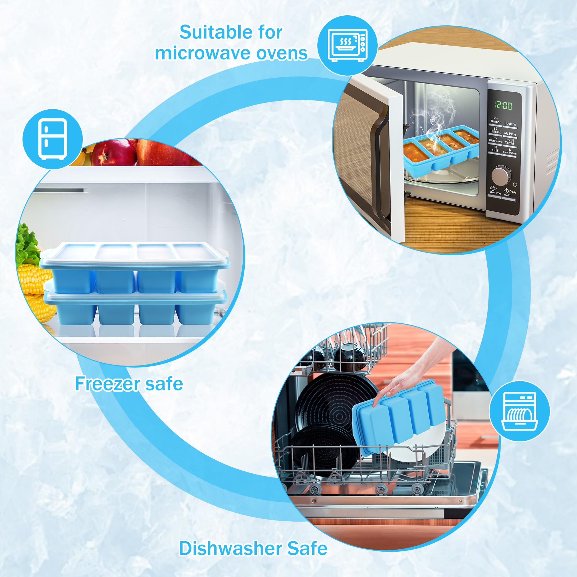 2 Pezzi Vassoio in Silicone Extra Large, Contenitori per Zuppe da Conservare in Freezer, Salse e Preparazioni Alimentari, 1 Tazza/250 ml, Azzurro Cielo (2, Rettangolare)