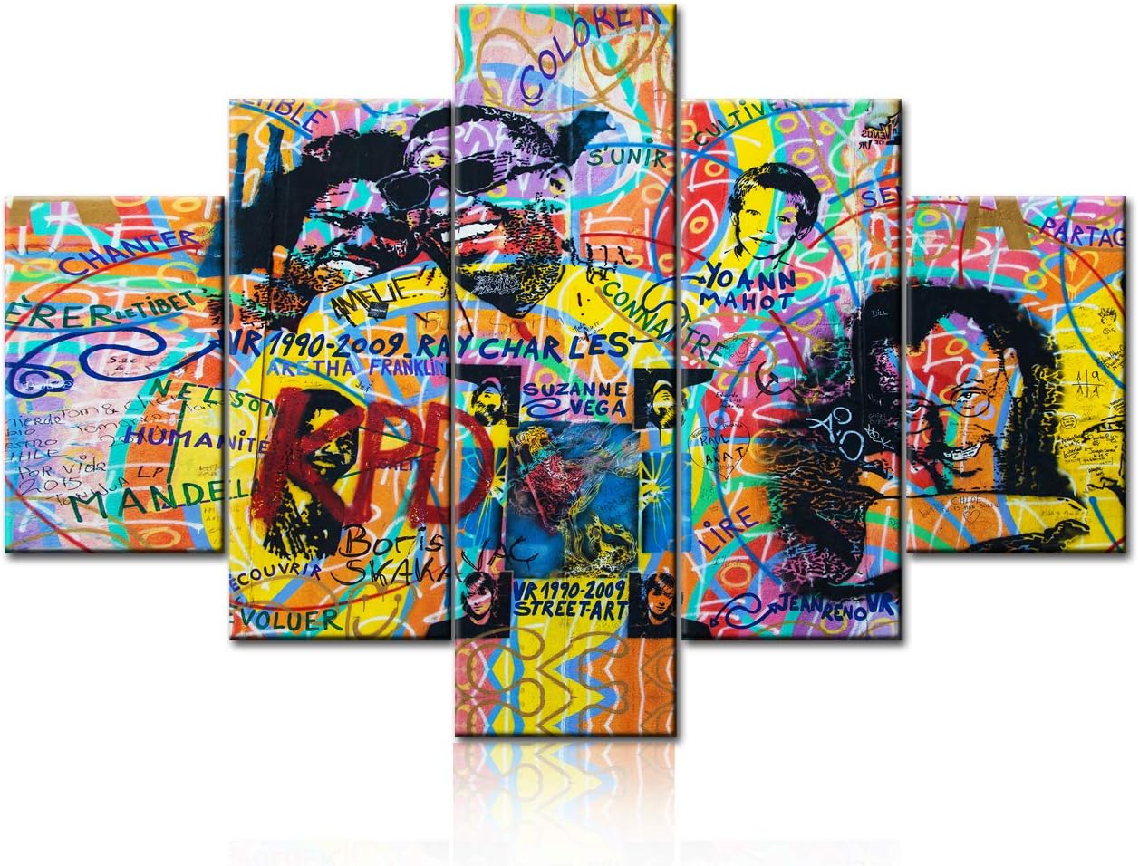 TUMOVO Wall Decorations for Living Room Andreas Paulun on The East Side Gallery Pictures Paintings on Canvas 5 Pcs/Multi Panel Art Artwork Home Decorations Giclee Framed Ready to Hang(60''Wx40''H)