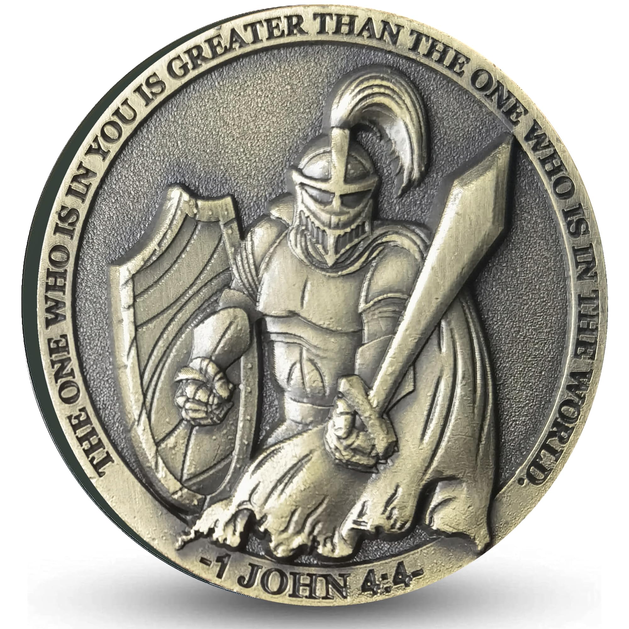 Divine Strength Warrior Christian Challenge Coin Armor Up with Faith Bible Verses Pocket Hug Token (Single Coin)