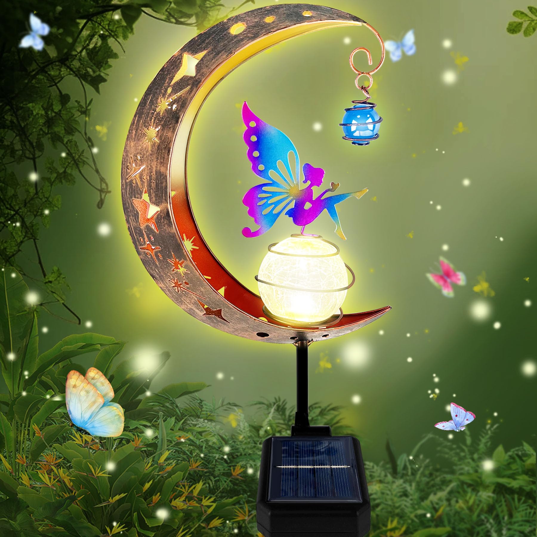 VEEKAY Mond Solarleuchten Garten Deko Terassendeko,Freien Solarlampe für Außen,Metall Mond Solar LED,wasserdichte Solarleuchte Garten Deko mit Erdspieß, Gilt für Außen Terrasse Balkon Pfahlpfad Rasen