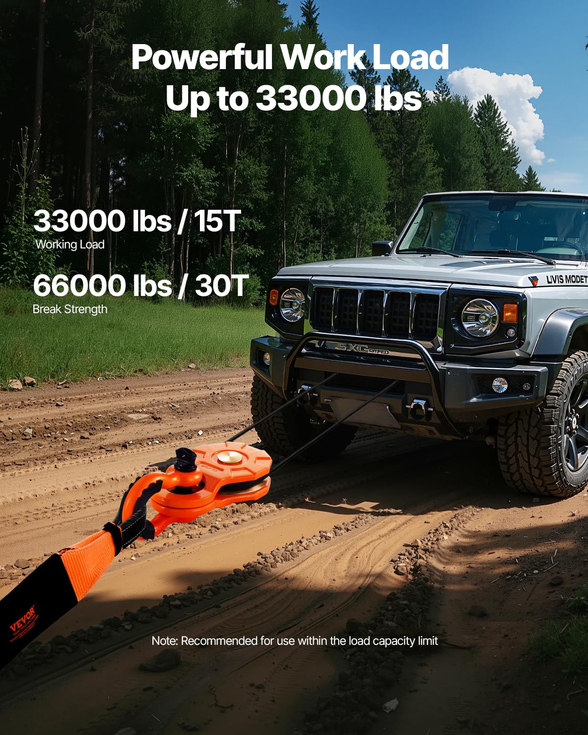 VEVOR Bloc d'arrachage, capacité de 30 T, poulie de mouflage pour corde de 10 à 14 mm, accessoire de récupération tout-terrain robuste pour le remorquage et la récupération sur camion tracteur VTT UTV