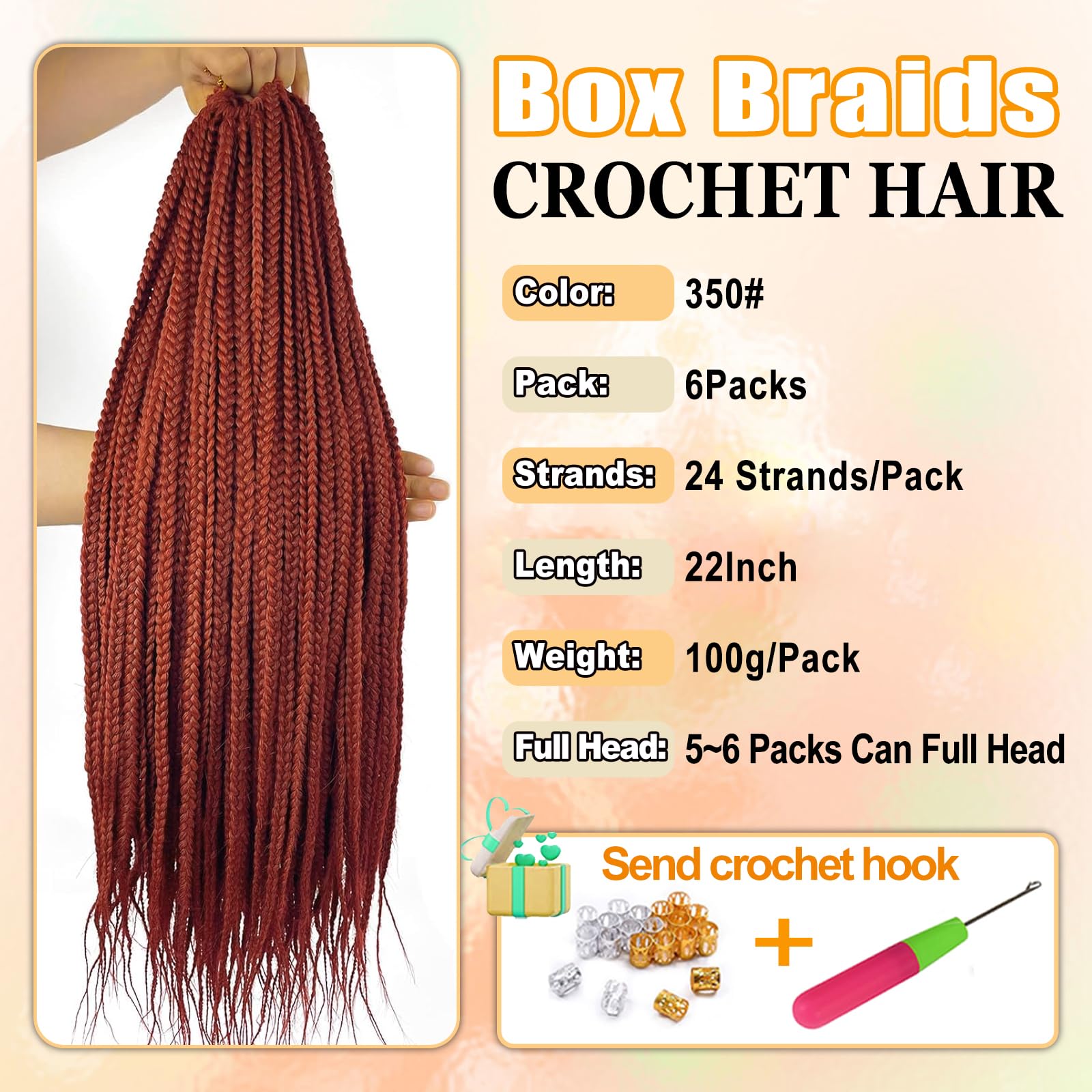 AMLUCKS Box Braids Crochet Hair 6 Packs Pre Looped Knotless Medium 3X Braids Goddess Box Braids Crochet Hair Extensions for Black Women Braiding Hair (350# - Image 2