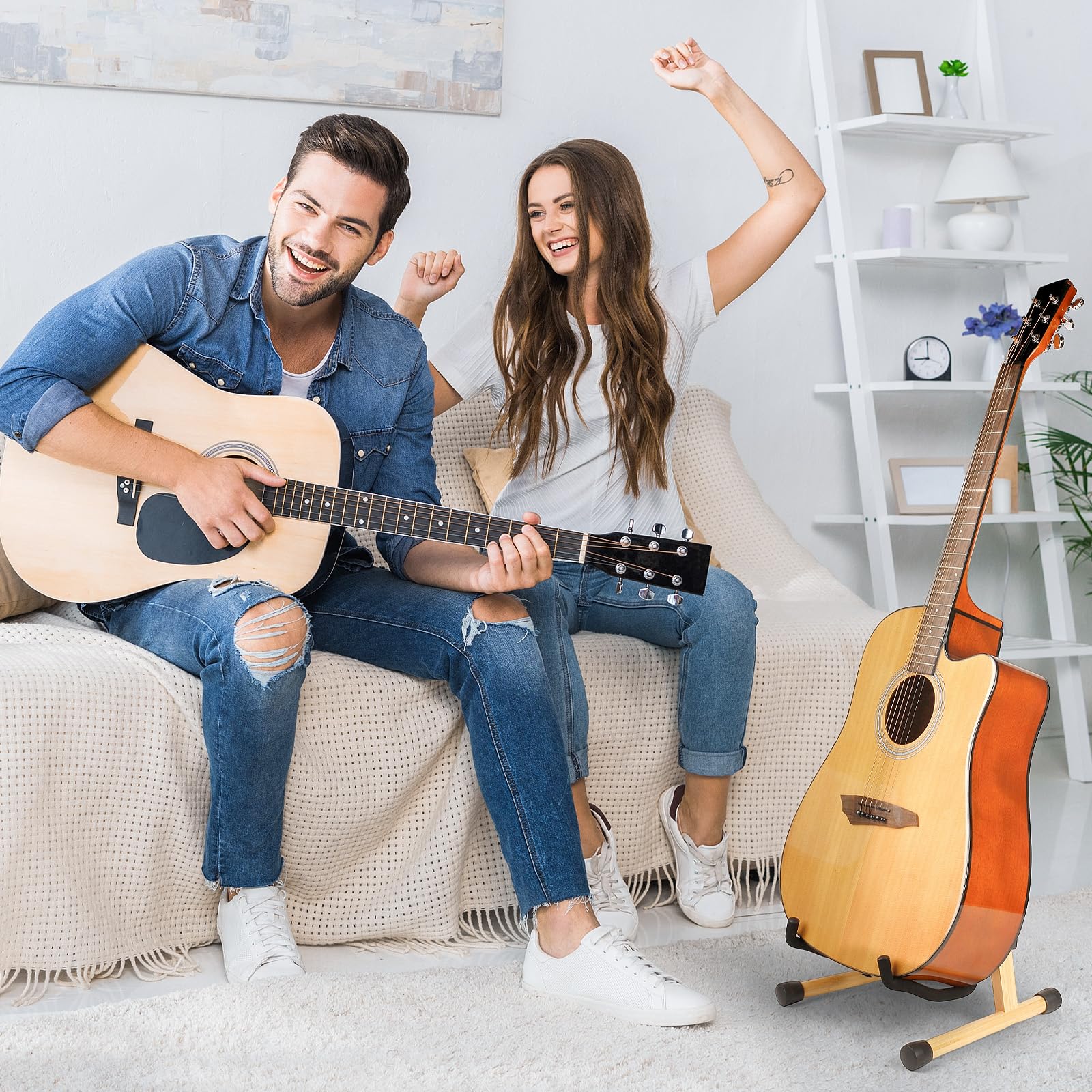MUSO Guitar Stand,Acoustic Guitar Stand,Classical Electric Guitar Stand,Wood Foldable Bass Guitar Stand,Guitar Accessories also fit Bass,Violin,Ukulele - Image 2