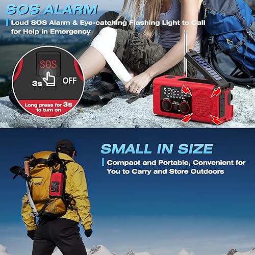 Miniatura 5 de 2023 Newest NOAA Emergency Weather Radio, 4000mAh Weather Alert Radio Solar Charging, Hand Crank & USB Charged, AMFM Radio with LED Flashlight,