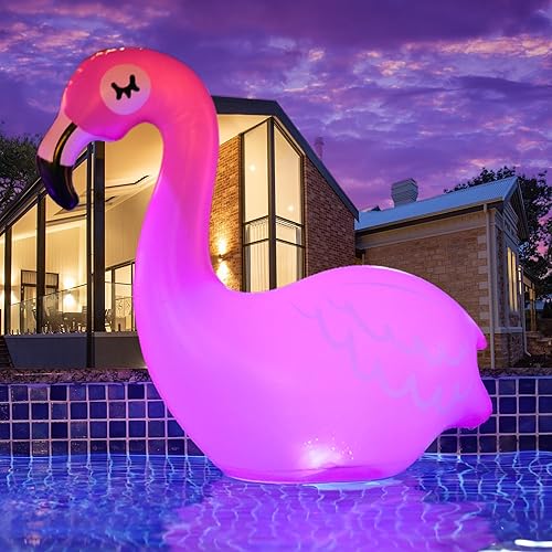 TIALLY Glow-Mingo Twins - Luces solares flotantes de flamenco para piscina, 8 horas AmbiGlow Radiance, decoración de flamenco inflable rosa, paquete